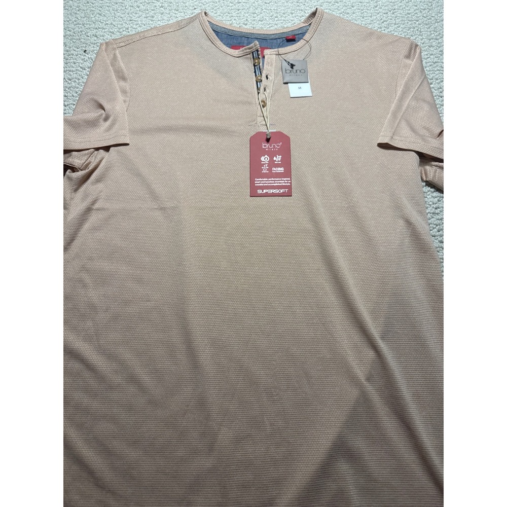 Bruno Milano Tan Henley Shirt Mens Medium Short Sleeve Performance New Tag